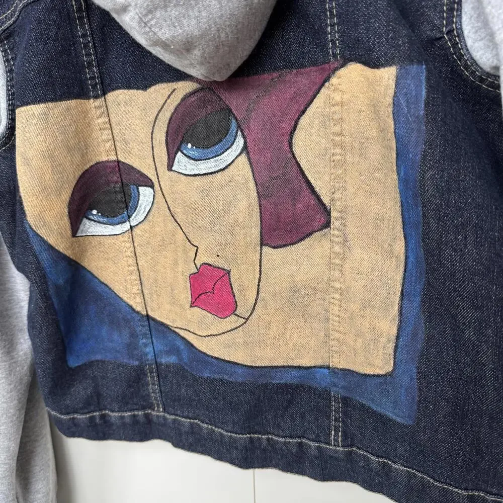 Unique Hand Painted Jean Sweater Jacket‎ Small/Large